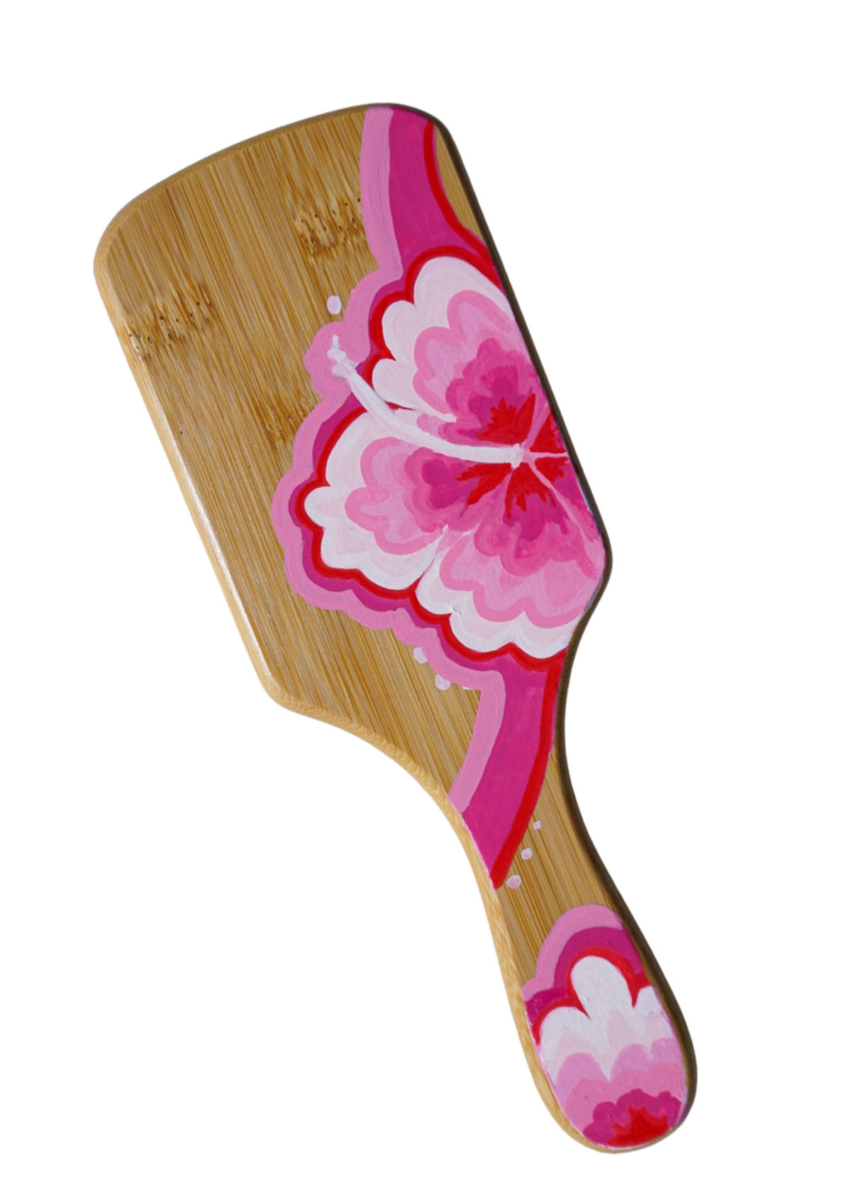 Pink Summer Hibiscus Bamboo Hairbrush