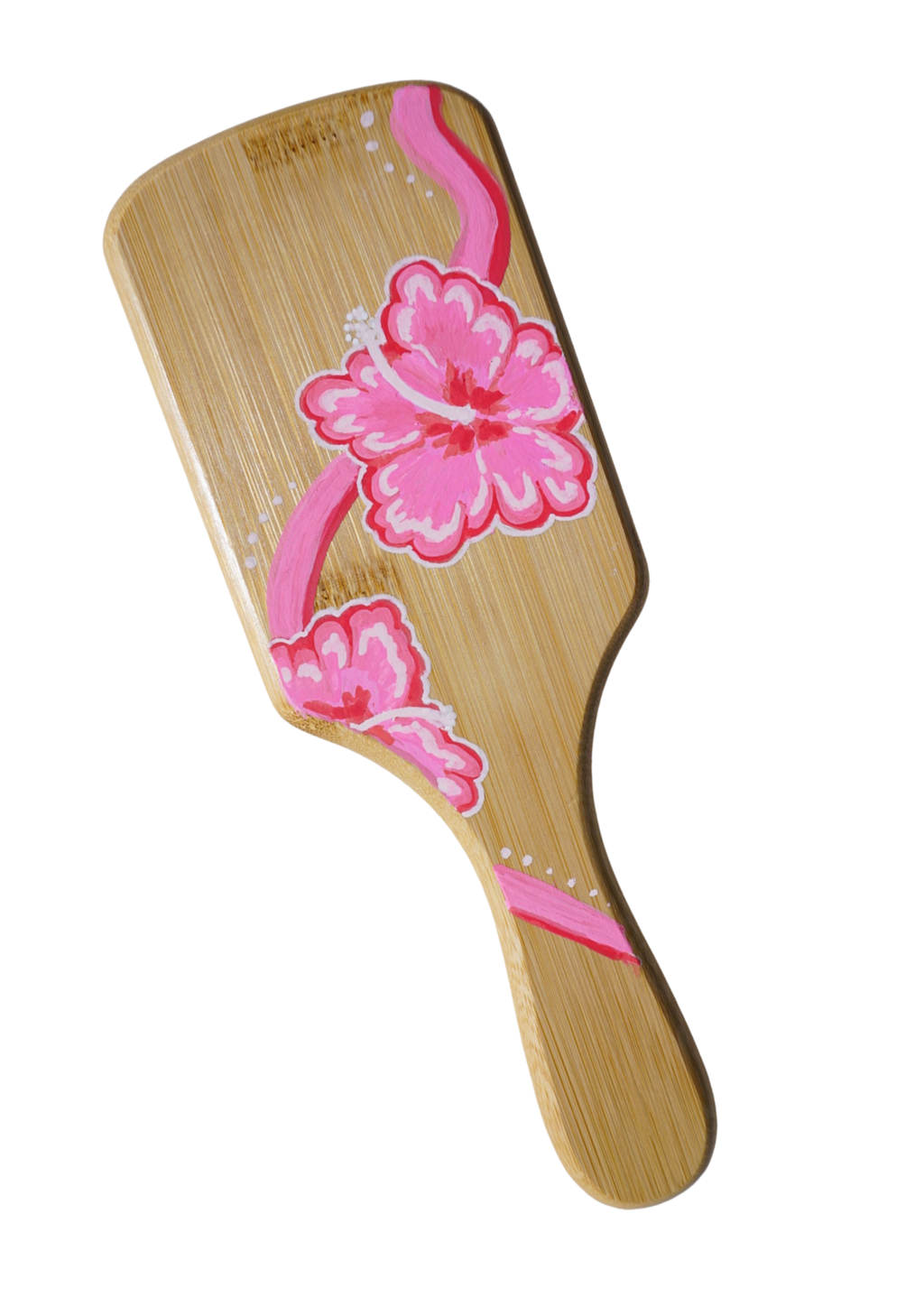 Pink Hibiscus Bamboo Hairbrush