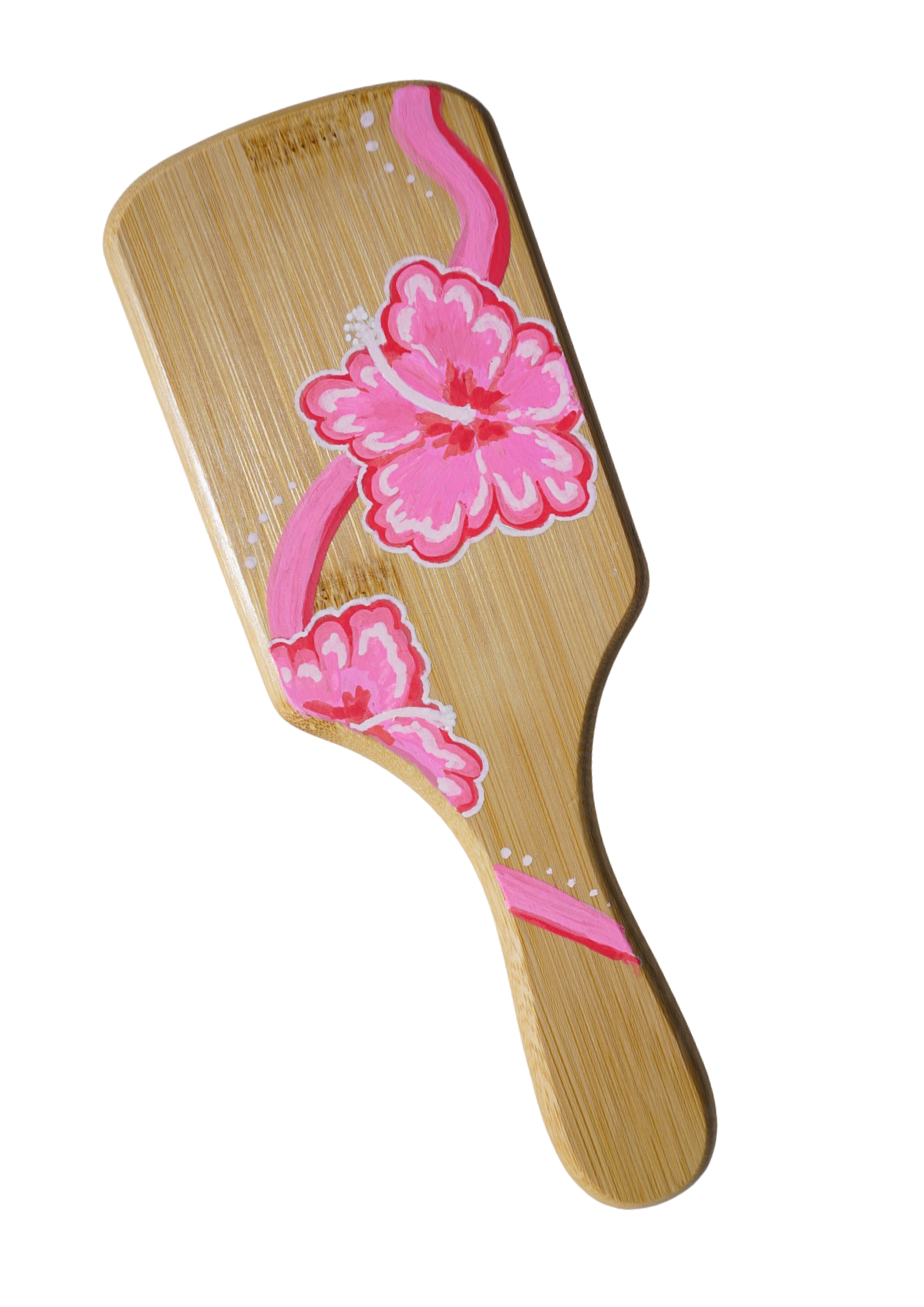 Pink Hibiscus Bamboo Hairbrush