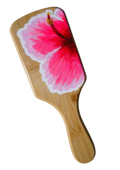 Big Aloha Hibiscus Bamboo Hairbrush