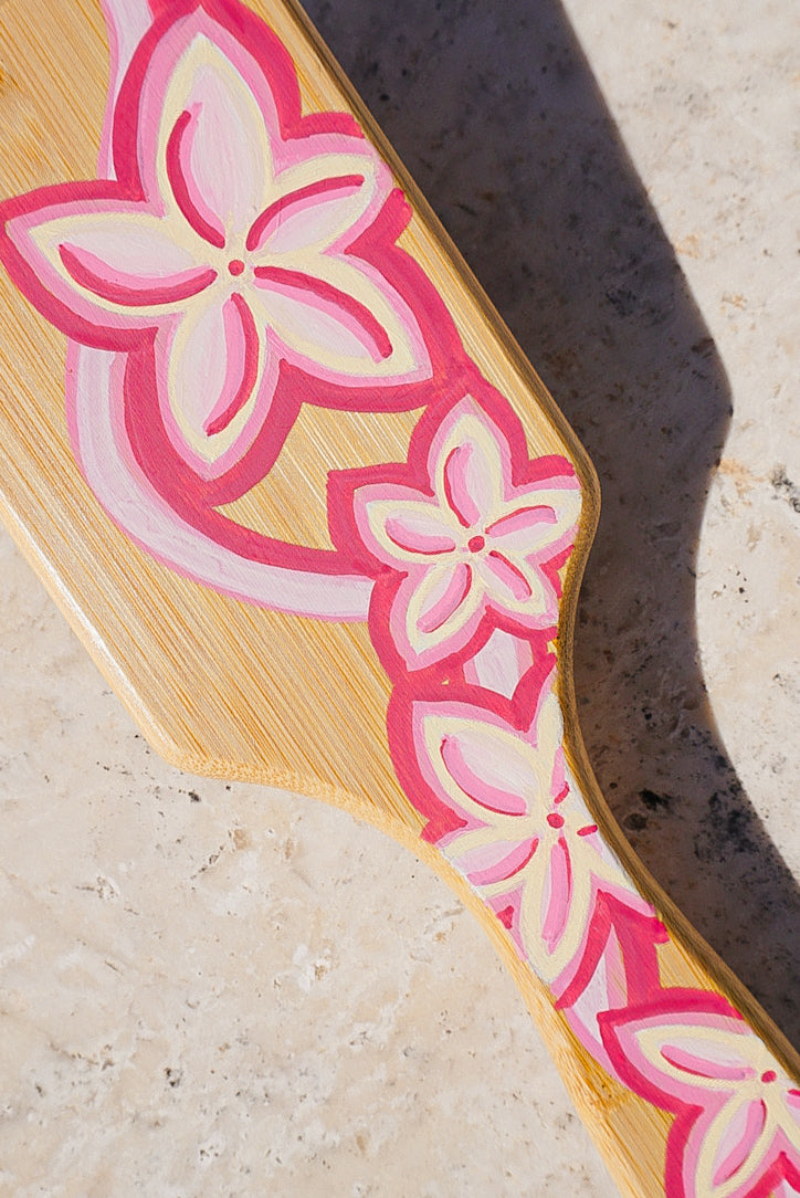 Pink Sunset Plumeria Bamboo Hairbrush