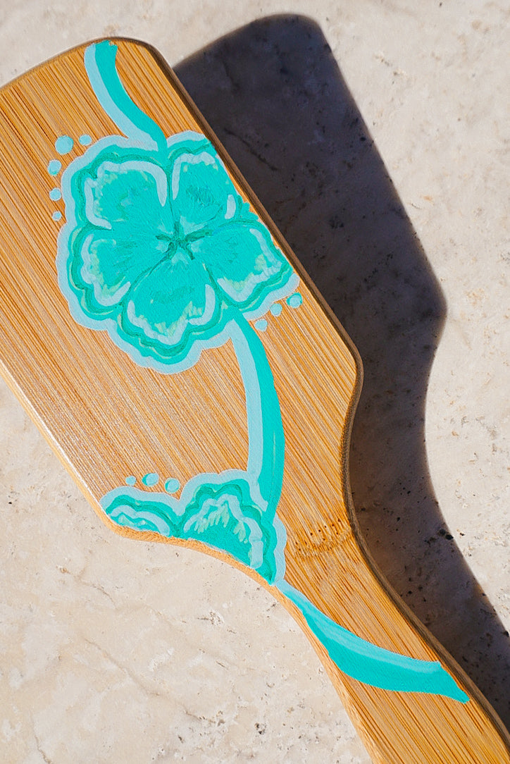 Blue Hibiscus Bamboo Hairbrush