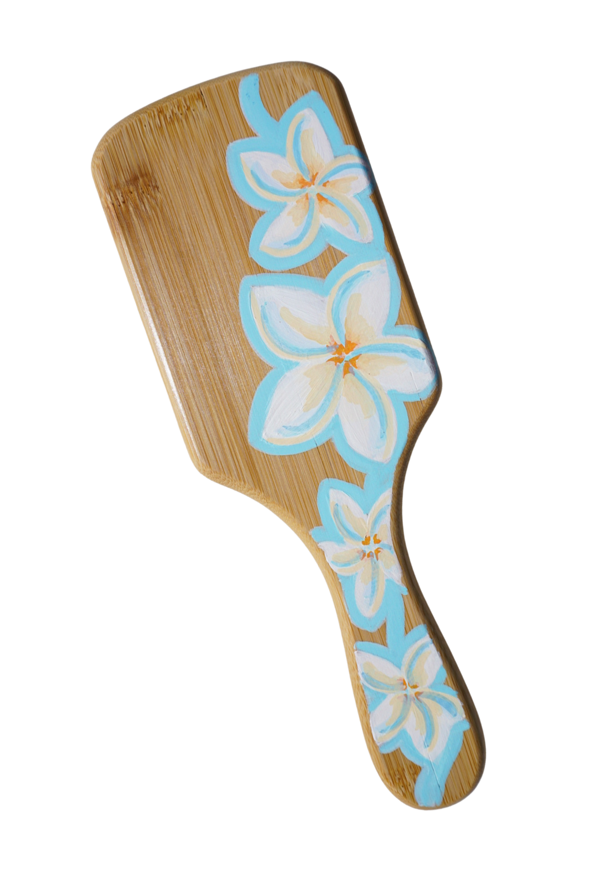 White Lei Plumeria Bamboo Hairbrush