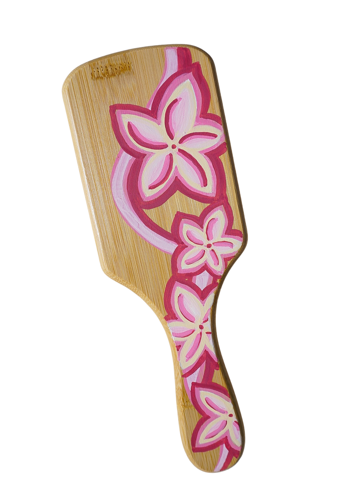 Pink Sunset Plumeria Bamboo Hairbrush