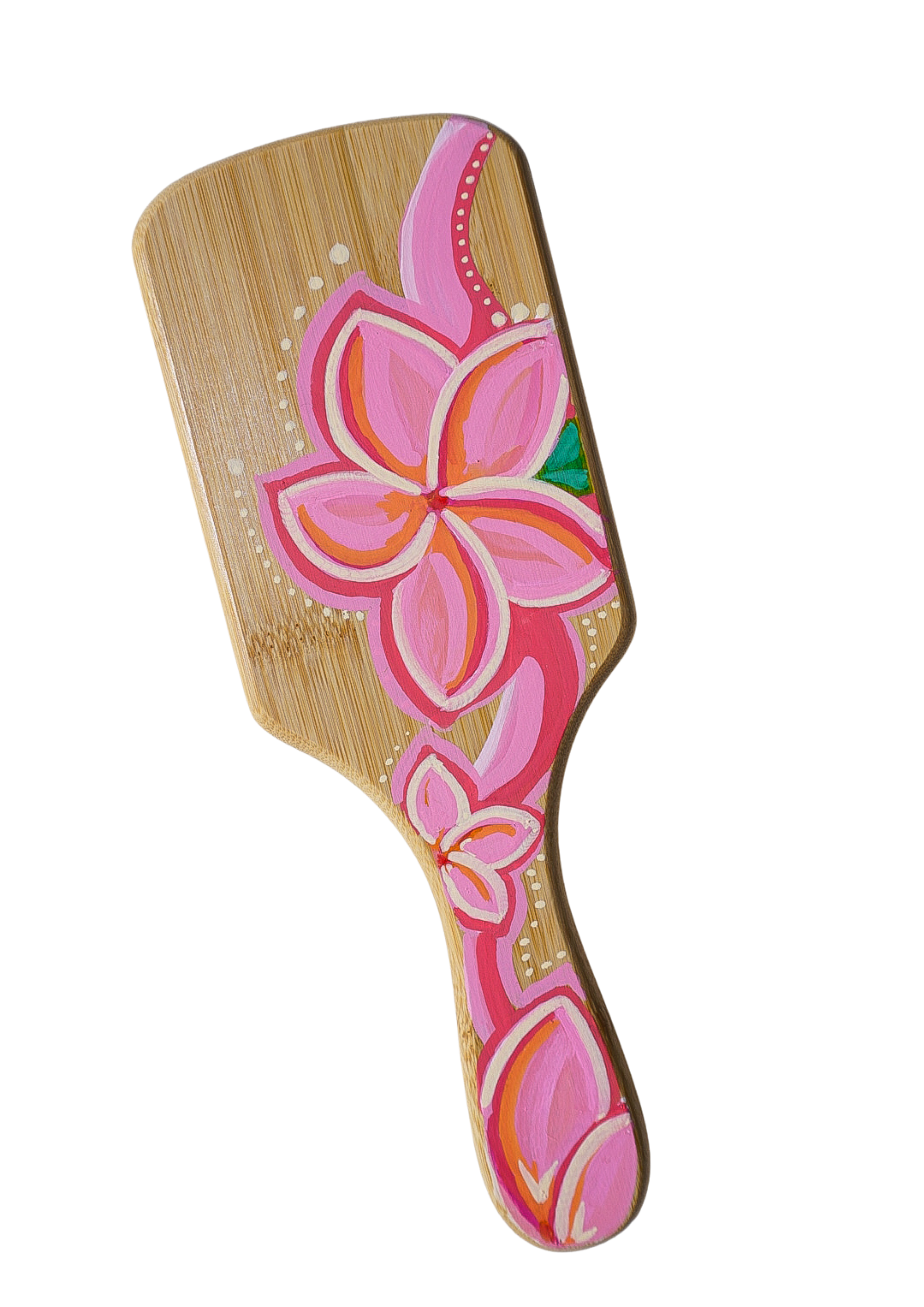 Pink Lei Plumeria Bamboo Hairbrush