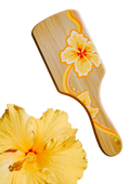 Yellow Hibiscus Bamboo Hairbrush
