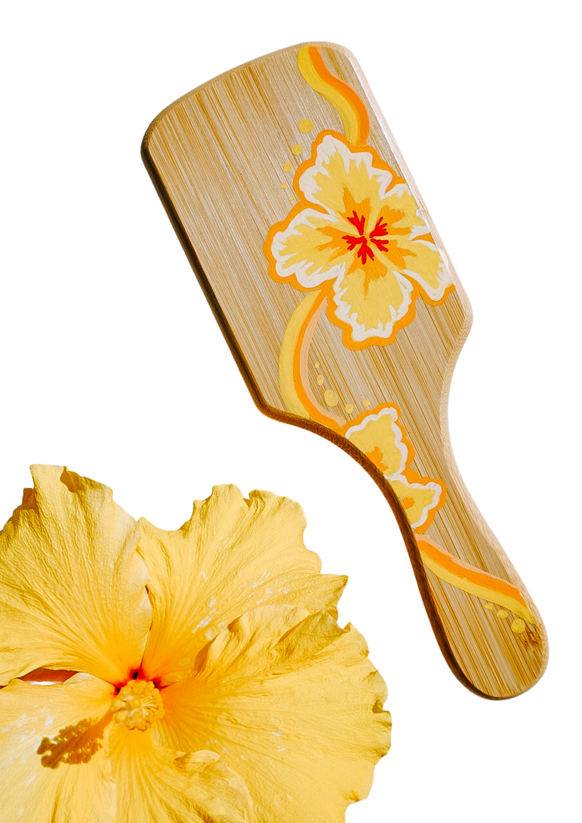 Yellow Hibiscus Bamboo Hairbrush