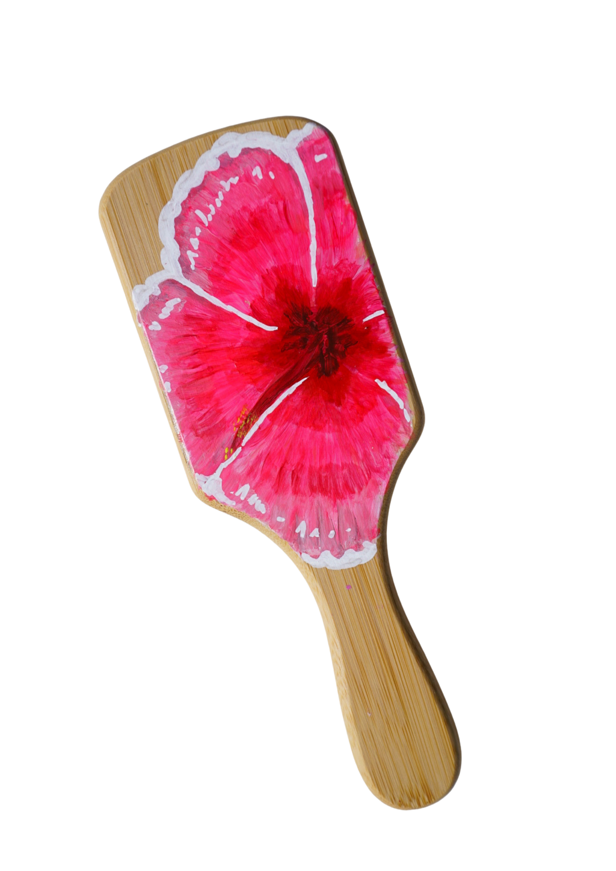 Big Pink Hibiscus Bamboo Hairbrush