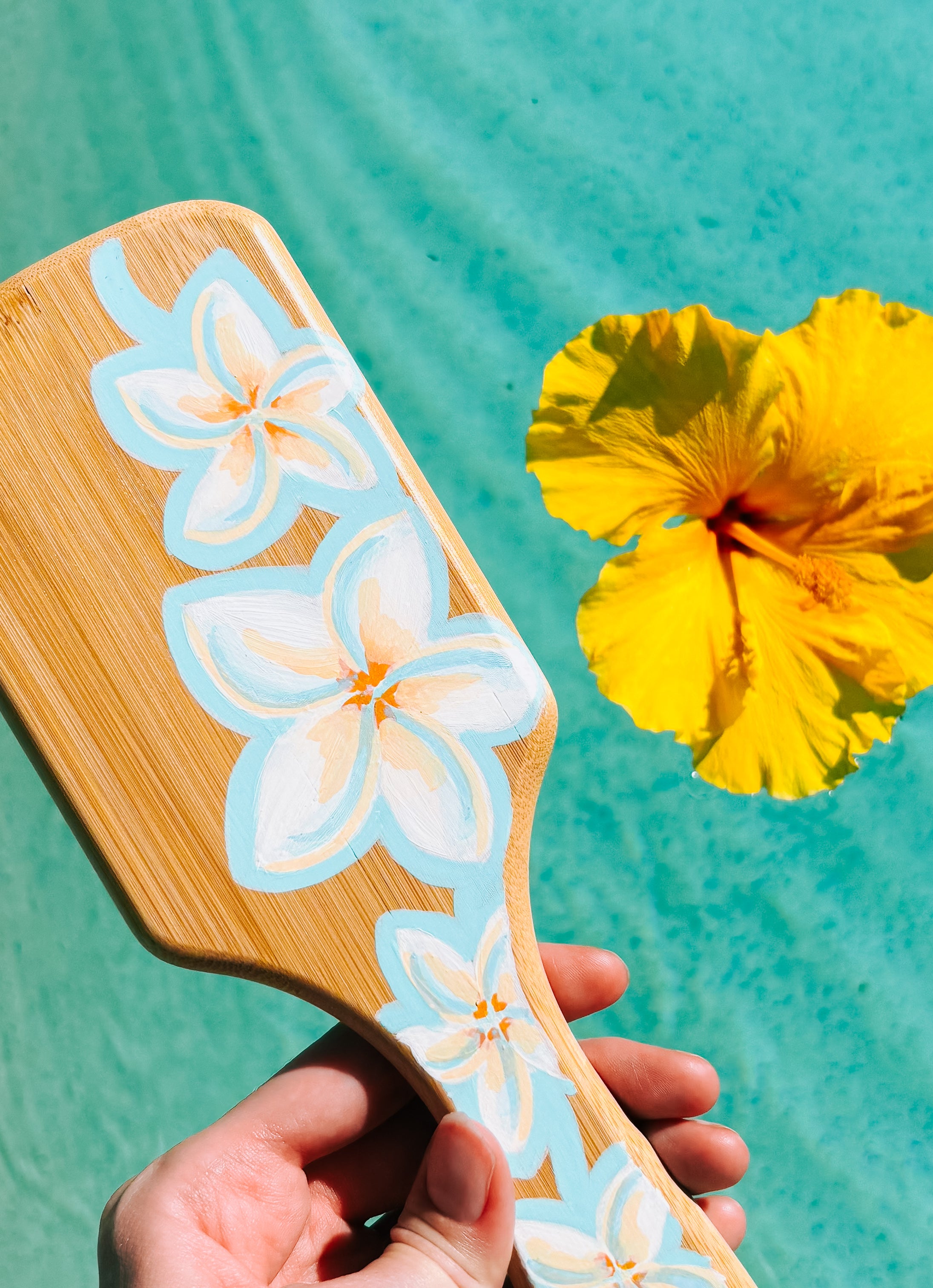 White Lei Plumeria Bamboo Hairbrush