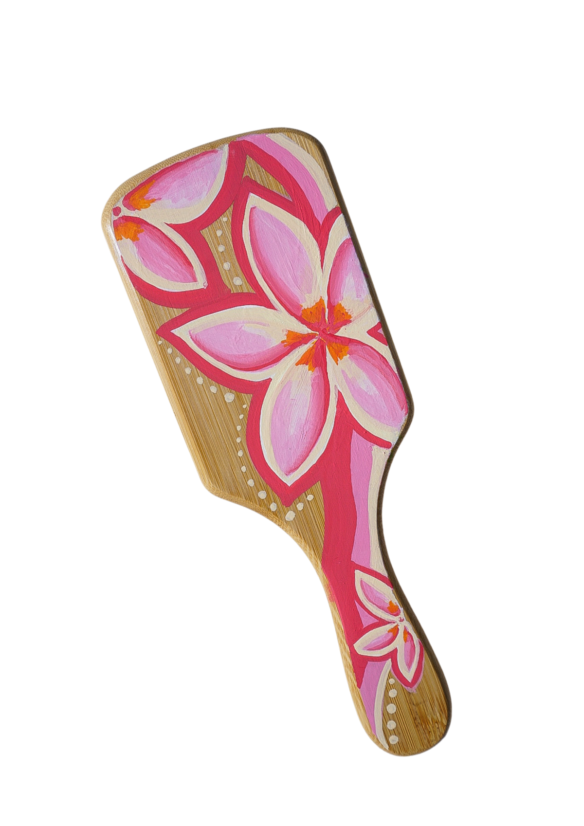 Pink Plumeria Bamboo Hairbrush