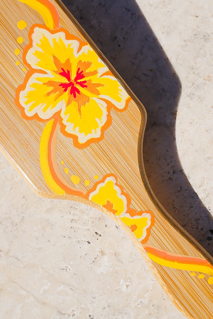 Yellow Hibiscus Bamboo Hairbrush