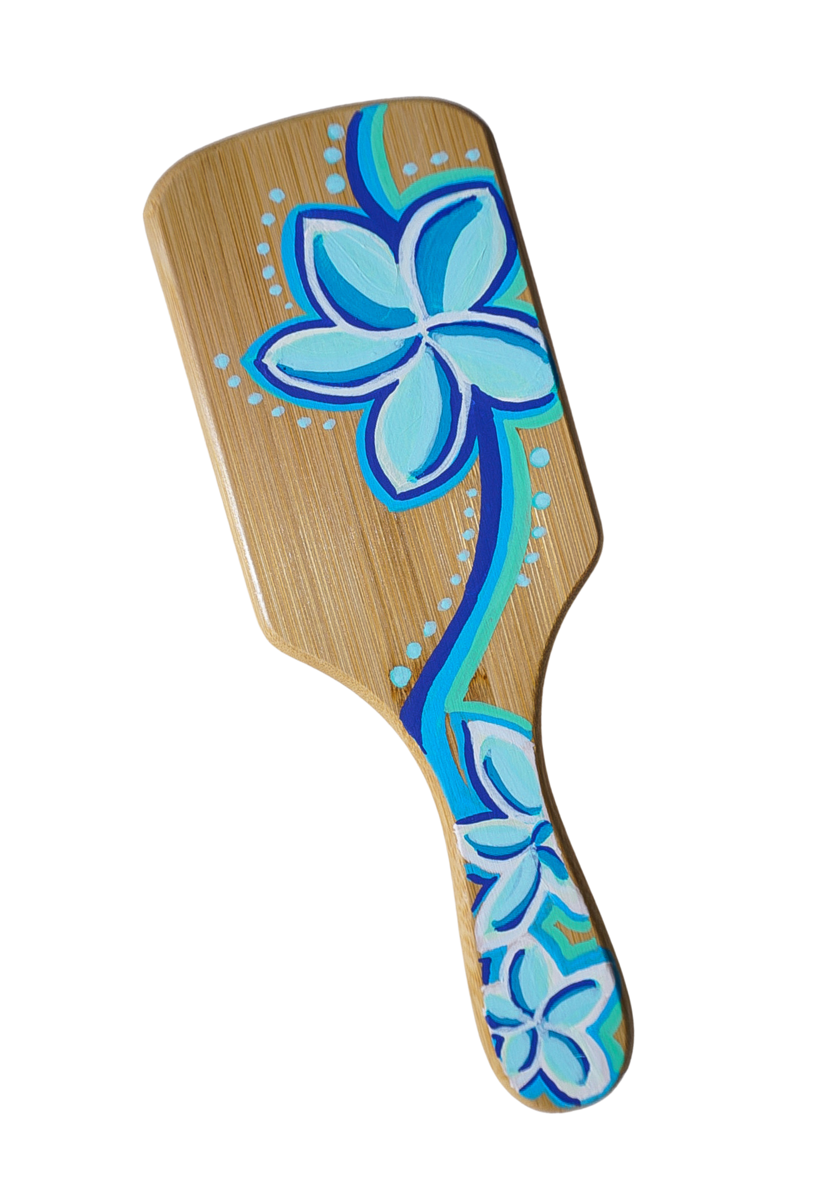 Blue Lei Plumeria Bamboo Hairbrush