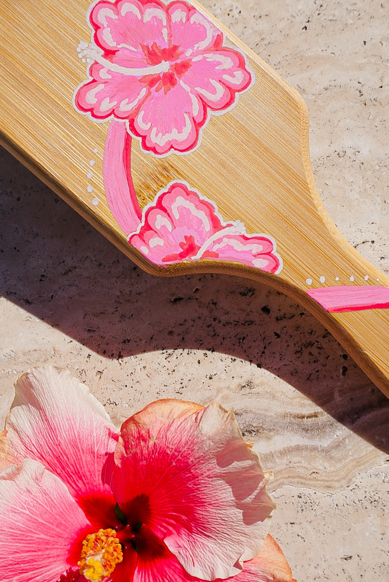 Pink Hibiscus Bamboo Hairbrush
