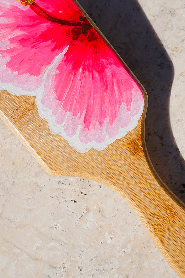 Big Aloha Hibiscus Bamboo Hairbrush