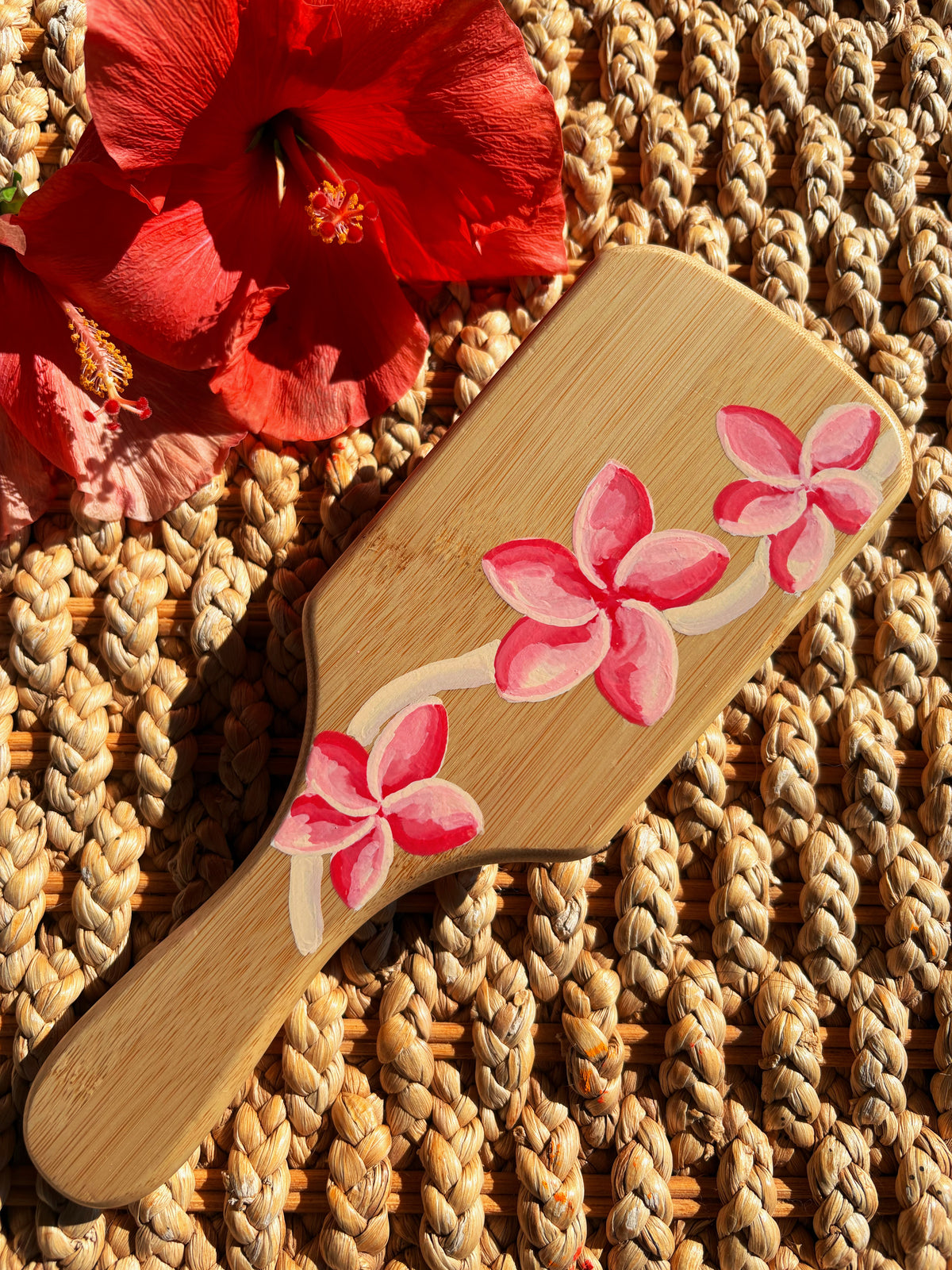 Sunset Plumeria Bamboo Hairbrush