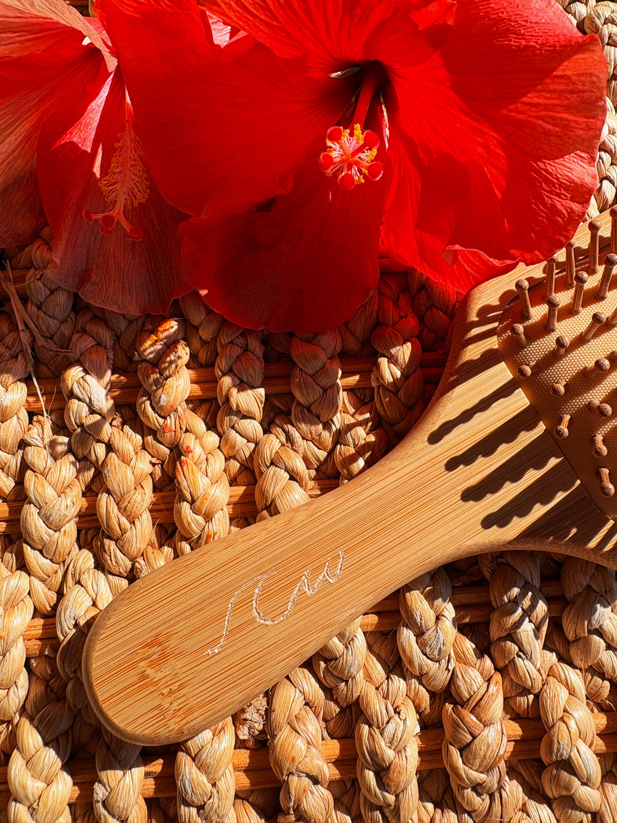 Sunset Plumeria Bamboo Hairbrush